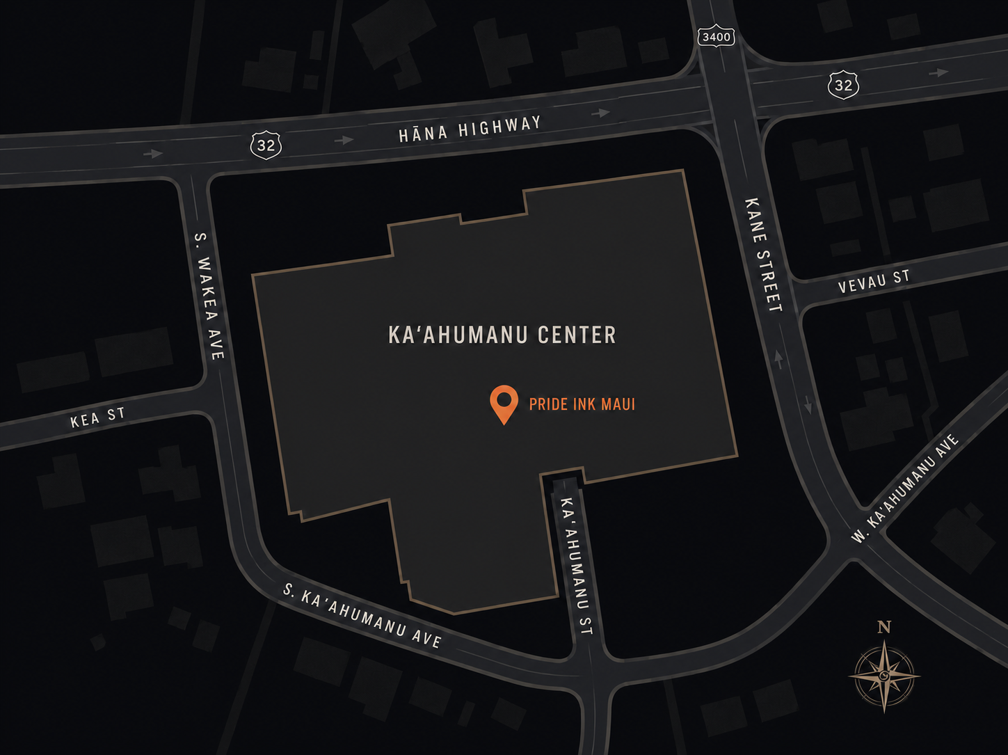 Map showing Pride Ink Maui at Queen Kaʻahumanu Center in Kahului